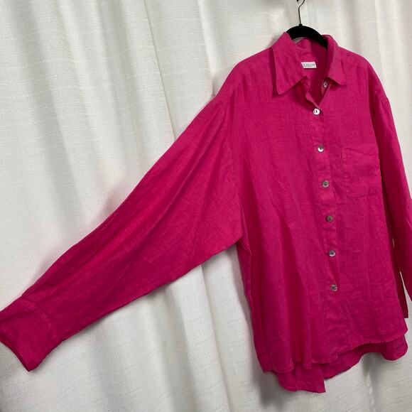 Bryn Walker Hot Pink Linen Button Up Shirt Sz.XL - Picture 7 of 12